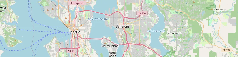 Map of the Greater Seattle area centered on Bellevue, WA